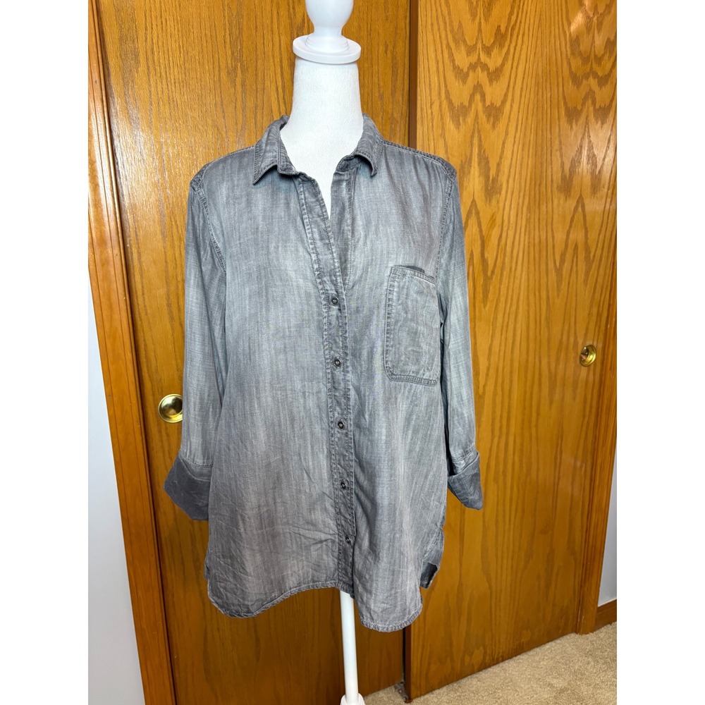 Bella Dahl Grey color wash Tencel Button Down Shirt Relaxed Fit 3/4 Sleeve L